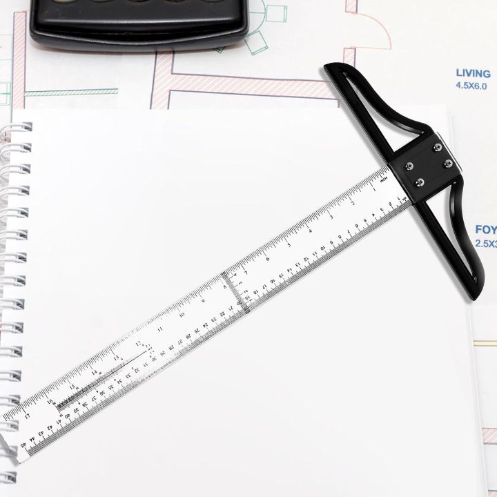 TX900 T Square Ruler 45cm- Transparent Acrylic T-Ruler for Art, Framing, and Drafting T-Square | Detachable Head - Metric and Inch Graduations - Professional Architectural and Engineering Drawing Tool