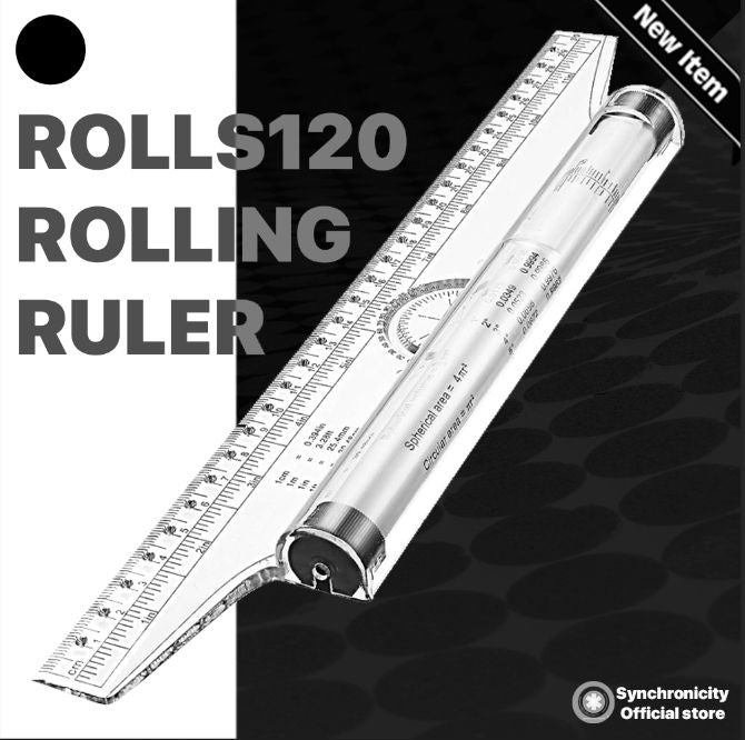 ROLLS120 Rolling Ruler Versatile 12-Inch Measuring and Drafting Tool for Squares Angles Parallel Line Drawing Roller Ruler, Rolling Parallel Ruler