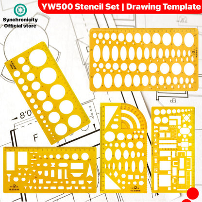 YW500 Stencil Geometric Drawings Templates, Drafting Stencils, Ruler Shapes for Architecture, Professional House Plan Building Formwork Interior Design Furniture Drawing | YW500 Stencil Set | Drawing Templates for Shapes Furniture Electrical Sanitary Mix