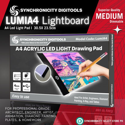 LUMIA4 LIGHTBOARD Synchronicity Digitools A4 LED Light Pad for Medium Bond - Letter - A4 Drawings Tracing Plates - (Promo Set: A4+Powerbank)