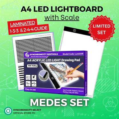 MEDES Set - Synchronicity LED Light Pad & Lettering Guidelines for Engineers & Difficult Courses LED Light Pad - LUMIA4R w Ruling + Guidelines 1-3-3 & 2-4-4 Combo