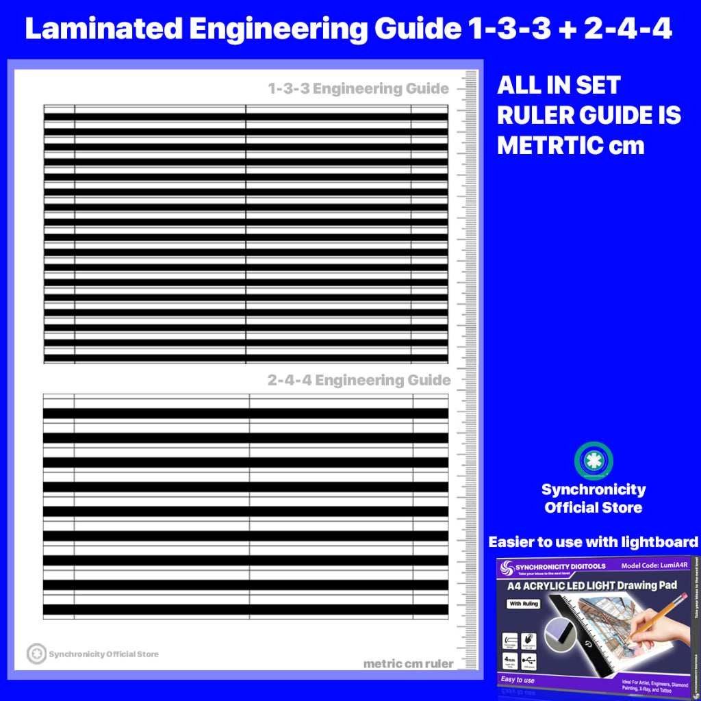 MEDES Set - Synchronicity LED Light Pad & Lettering Guidelines for Engineers & Difficult Courses LED Light Pad - LUMIA4R w Ruling + Guidelines 1-3-3 & 2-4-4 Combo