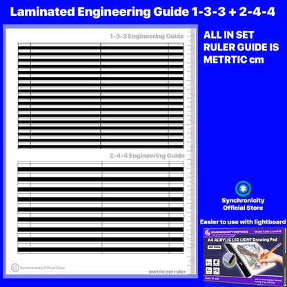 MEDES Set - Synchronicity LED Light Pad & Lettering Guidelines for Engineers & Difficult Courses LED Light Pad - LUMIA4R w Ruling + Guidelines 1-3-3 & 2-4-4 Combo