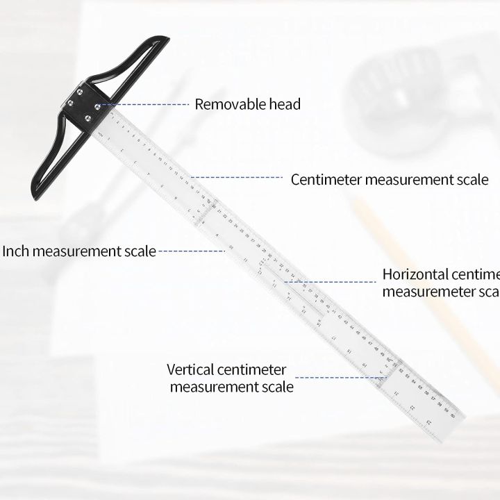 TX900 T Square Ruler 45cm- Transparent Acrylic T-Ruler for Art, Framing, and Drafting T-Square | Detachable Head - Metric and Inch Graduations - Professional Architectural and Engineering Drawing Tool