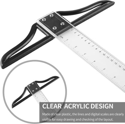 TX900 T Square Ruler 45cm- Transparent Acrylic T-Ruler for Art, Framing, and Drafting T-Square | Detachable Head - Metric and Inch Graduations - Professional Architectural and Engineering Drawing Tool