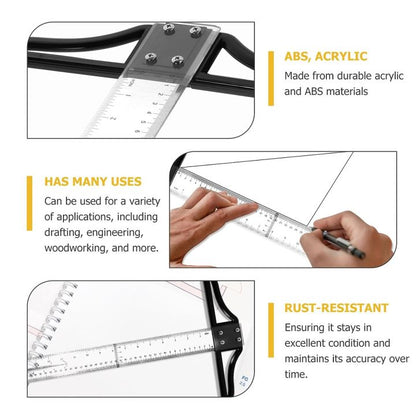 TX900 T Square Ruler 45cm- Transparent Acrylic T-Ruler for Art, Framing, and Drafting T-Square | Detachable Head - Metric and Inch Graduations - Professional Architectural and Engineering Drawing Tool