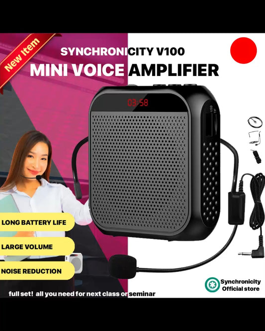 Synchronicity Digitools V100 - Portable Voice Amplifier with Wired Microphone Headset & Waistband | Rechargeable Synchronicity V100 | Supports MP3 Format Audio for Teacher, Taxi Driver, Coaches, Training, Tour Guide | Synchronicity V100