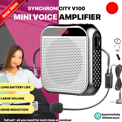 Synchronicity Digitools V100 - Portable Voice Amplifier with Wired Microphone Headset & Waistband | Rechargeable Synchronicity V100 | Supports MP3 Format Audio for Teacher, Taxi Driver, Coaches, Training, Tour Guide | Synchronicity V100